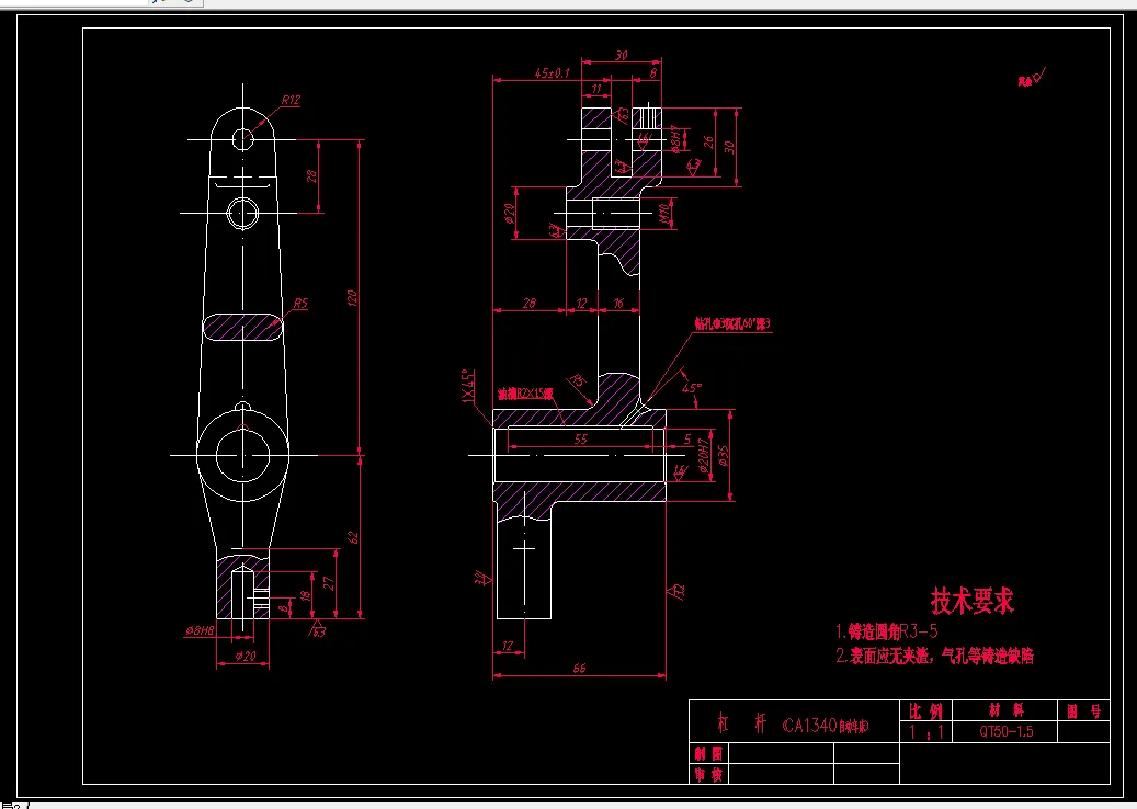 K2174-杠杆(CA1340自动车床)(一)工艺及钻3斜孔夹具设计[含工艺流程图]