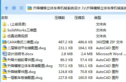 Z2884-升降横移立体车库机械系统设计【含SW三维图】