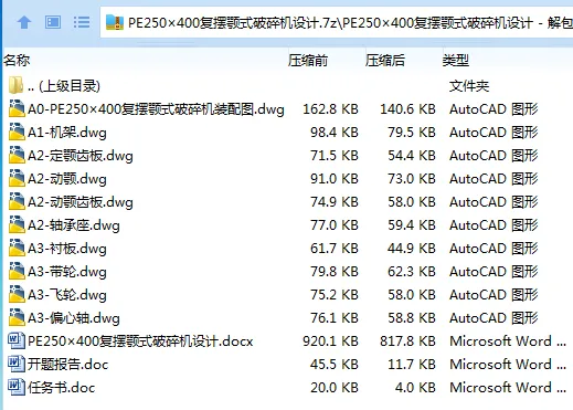 Z2984-PE250×400复摆颚式破碎机设计