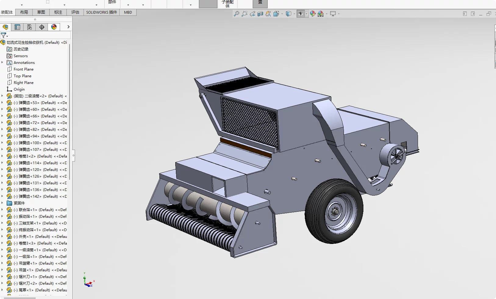 XY38-切流式花生捡拾收获机设计【含SW三维图】