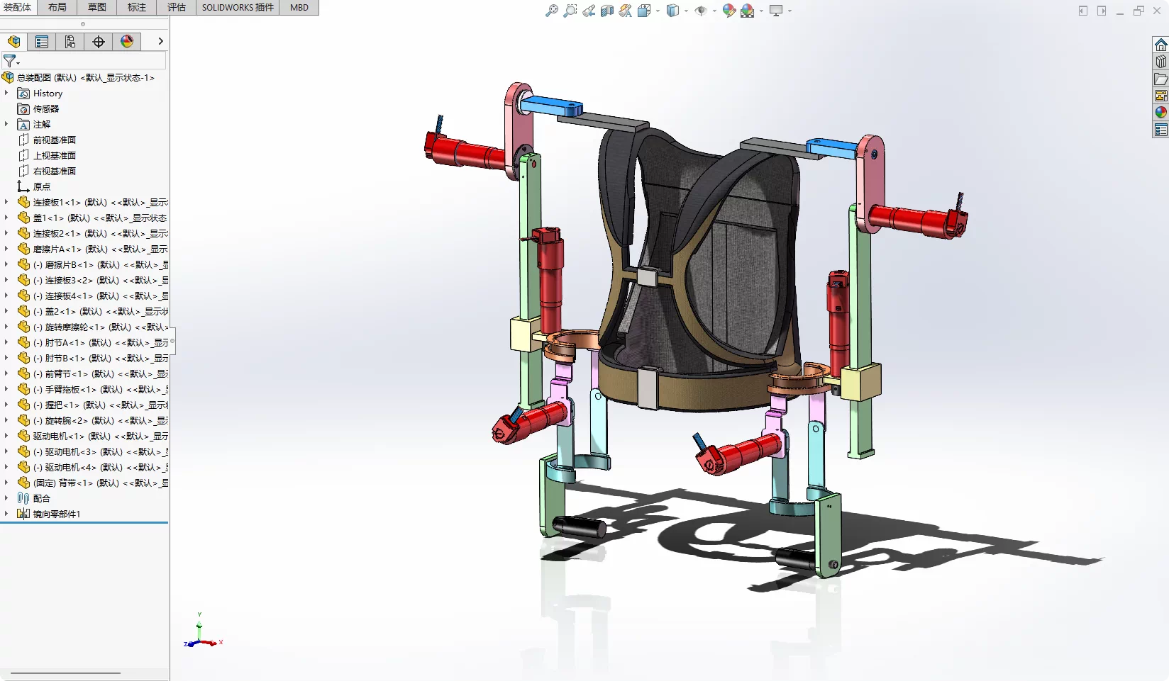 XY84-基于拉伸机构的上肢可穿戴机器人设计【含SW三维图】