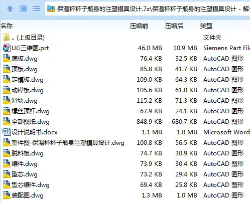 Z3100-保温杯杯子瓶身的注塑模具设计【含UG三维图】 Z3100-保温杯杯子瓶身的注塑模具设计【含UG三维图】