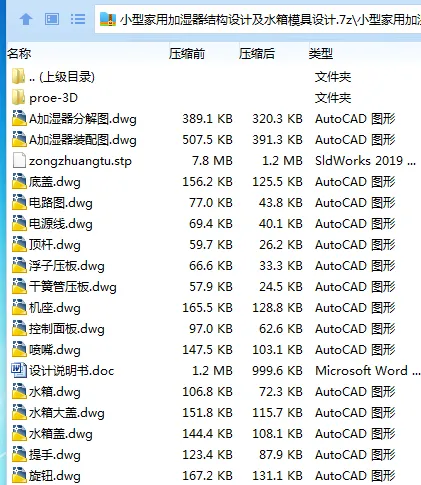 Z3121-小型家用加湿器结构设计及水箱模具设计【含Proe三维图】 Z3121-小型家用加湿器结构设计及水箱模具设计【含Proe三维图】