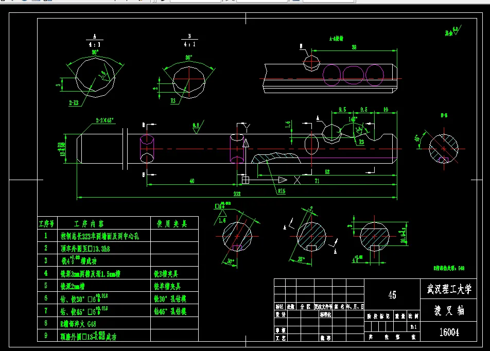 KS854D-16004拨叉轴加工工艺及铣深3mm两槽及深1.5mm槽夹具设计