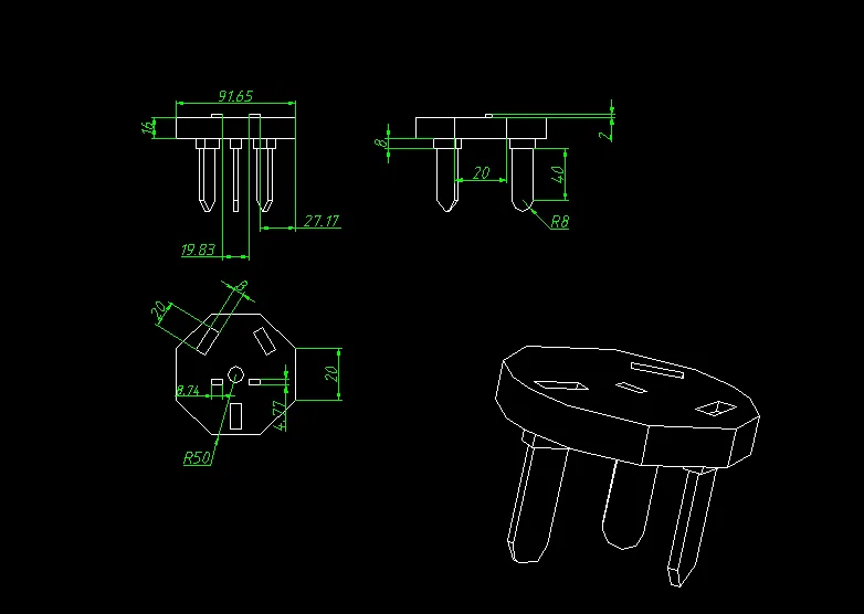 B668-电脑电源线插头注塑模具设计