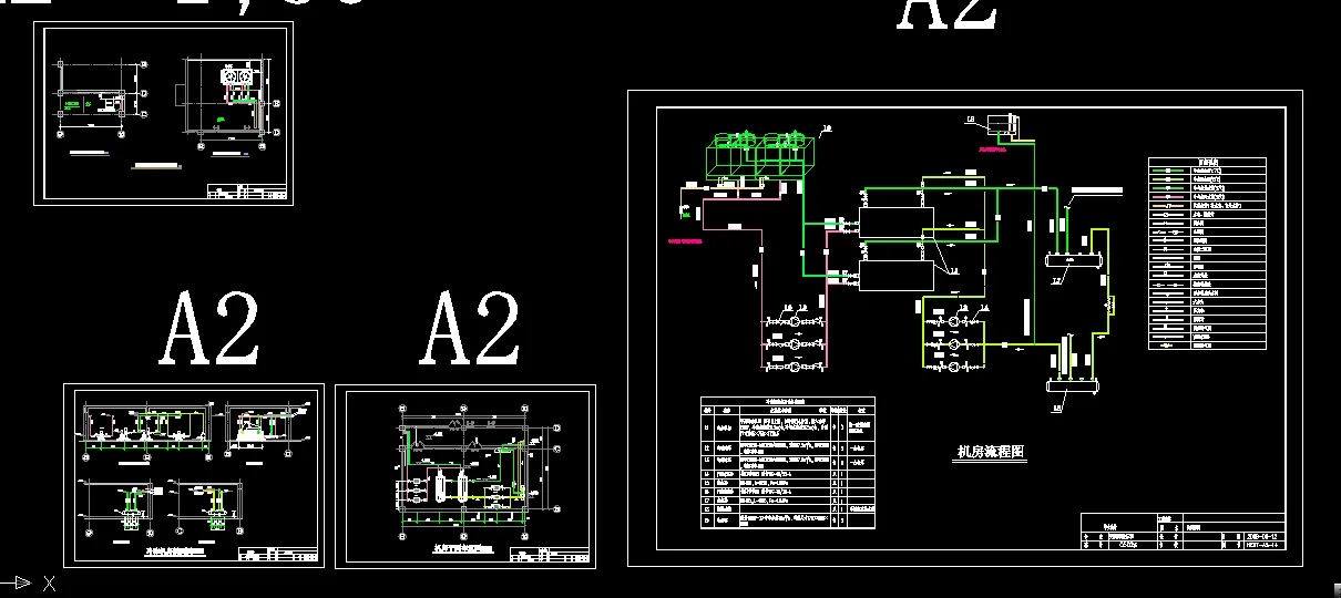 机房剖面图、平面图、流程图（4张图）