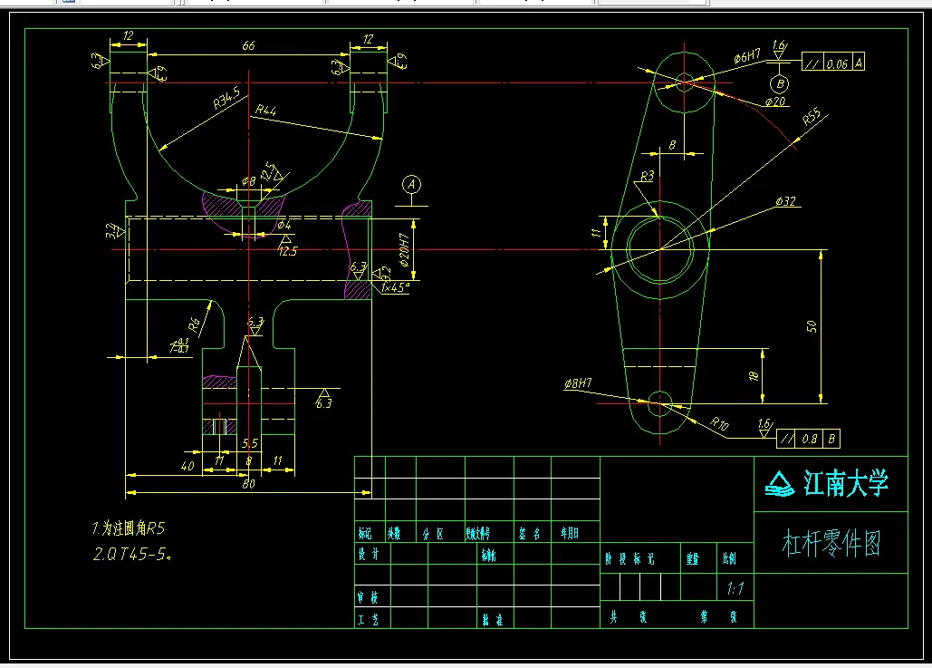 KS600B-CA1340自动车床杠杆[杠杆三]加工工艺及钻长80直径φ20的孔夹具设计