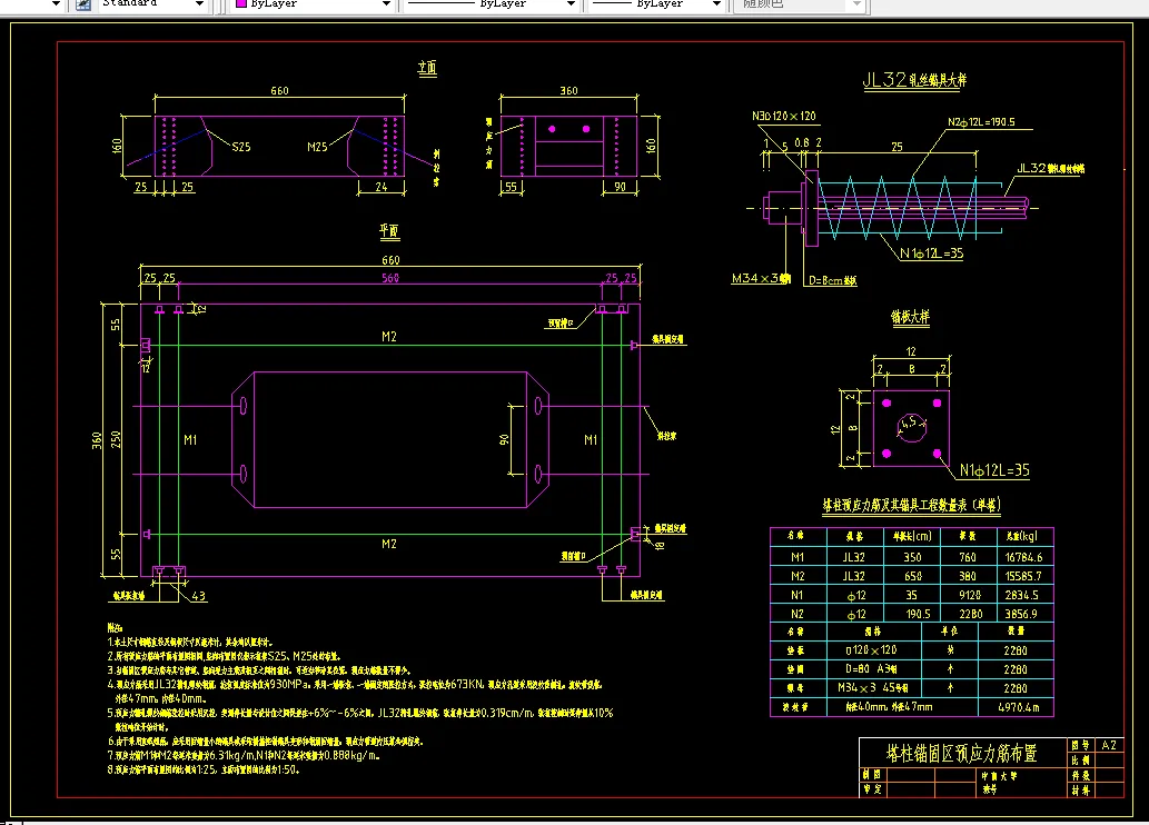 塔柱锚固区预应力筋布置