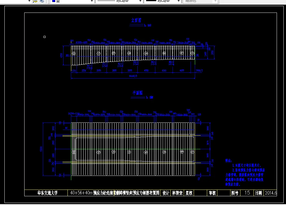 中跨横向、竖向预应力钢筋布置图
