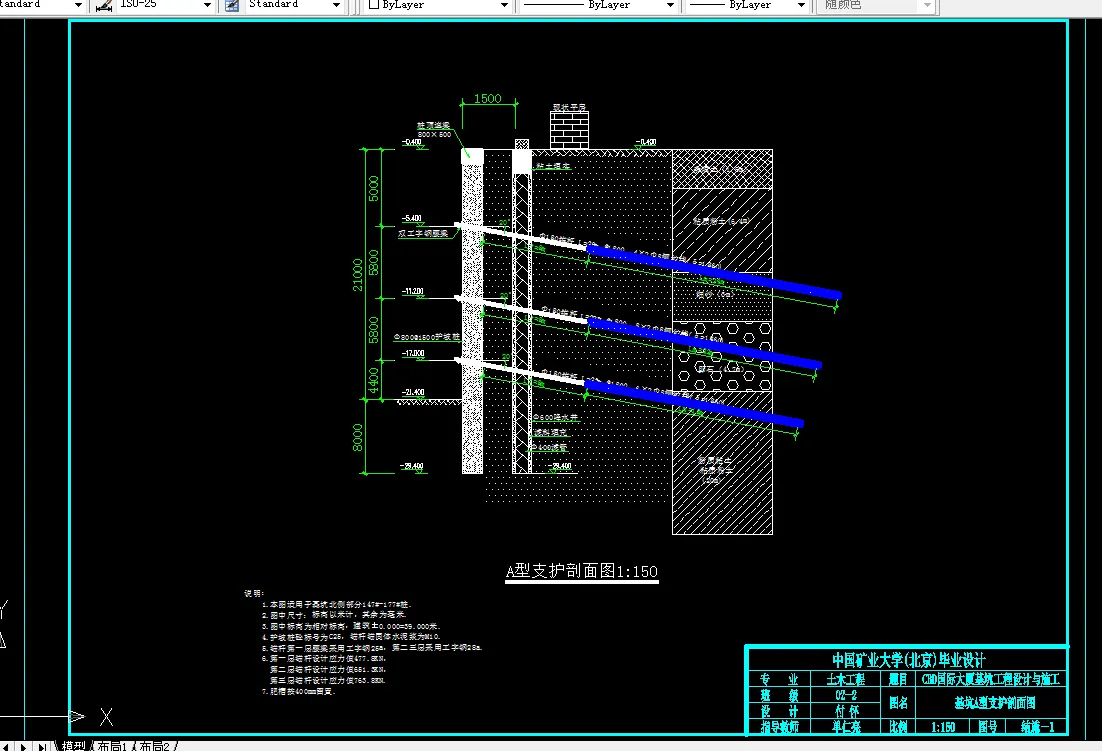 基坑A型支护剖面图