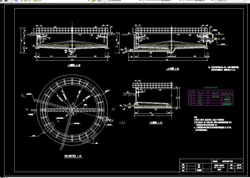 幅流式二沉池平面图及剖面图