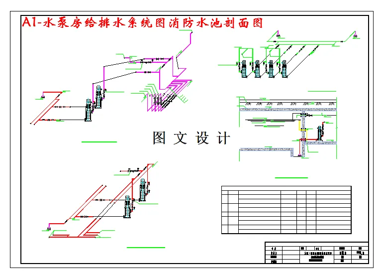 水泵房给排水系统图消防水池剖面图