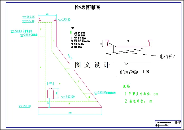 挡水坝段剖面及细部构造图