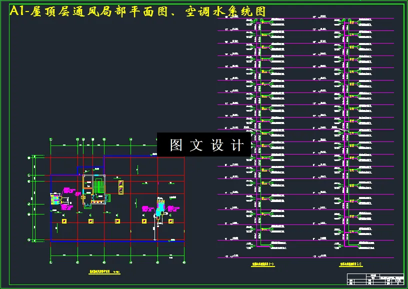 屋顶层通风局部平面图、空调水系统图