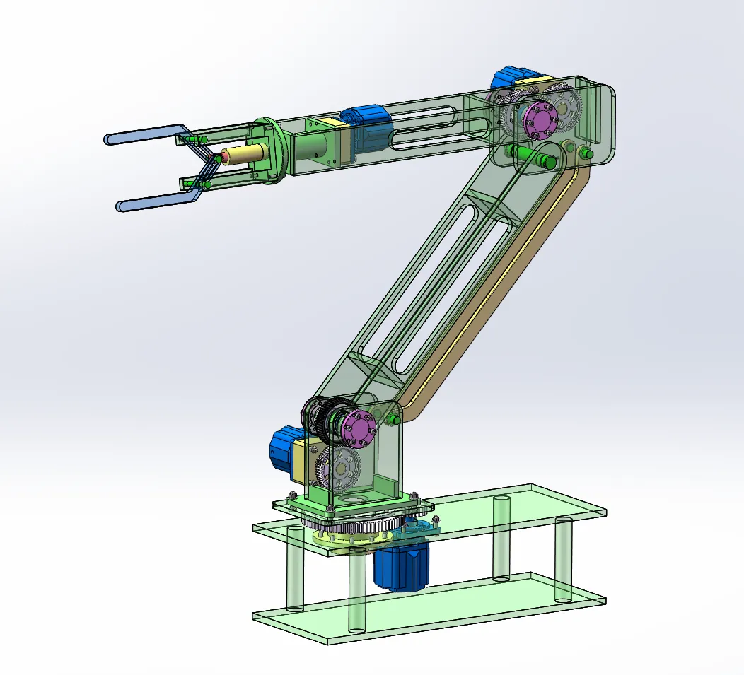 M7545-五自由度液压机械手结构设计及三维建模[含SW三维图]