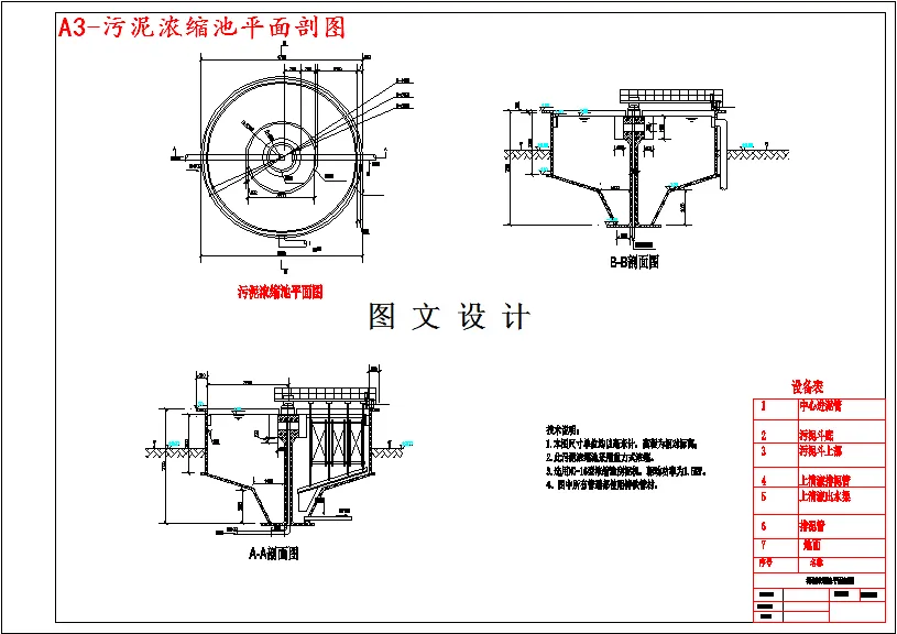 污泥浓缩池平面剖图