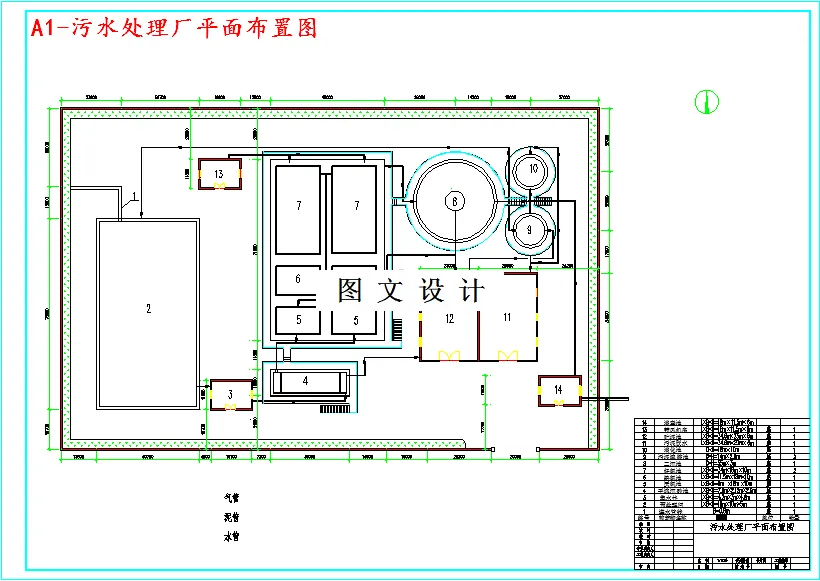污水处理厂平面布置图及工艺流程图