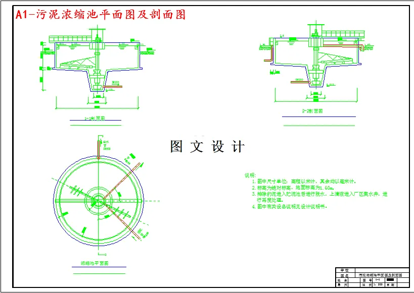 污泥浓缩池平面图及剖面图