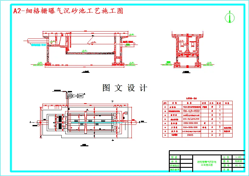 细格栅曝气沉砂池工艺施工图