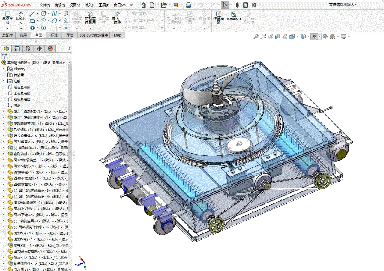 Z343-高空玻璃幕墙吸附清洗机器人设计[含SW三维图]