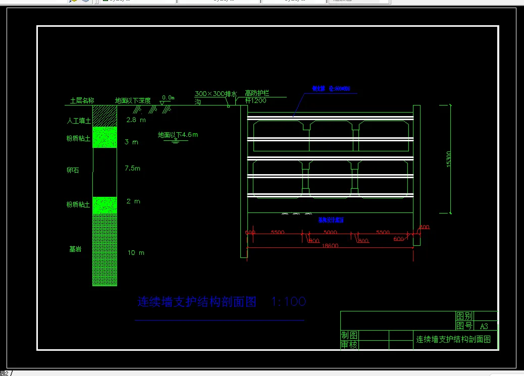 连续墙支护结构剖面图