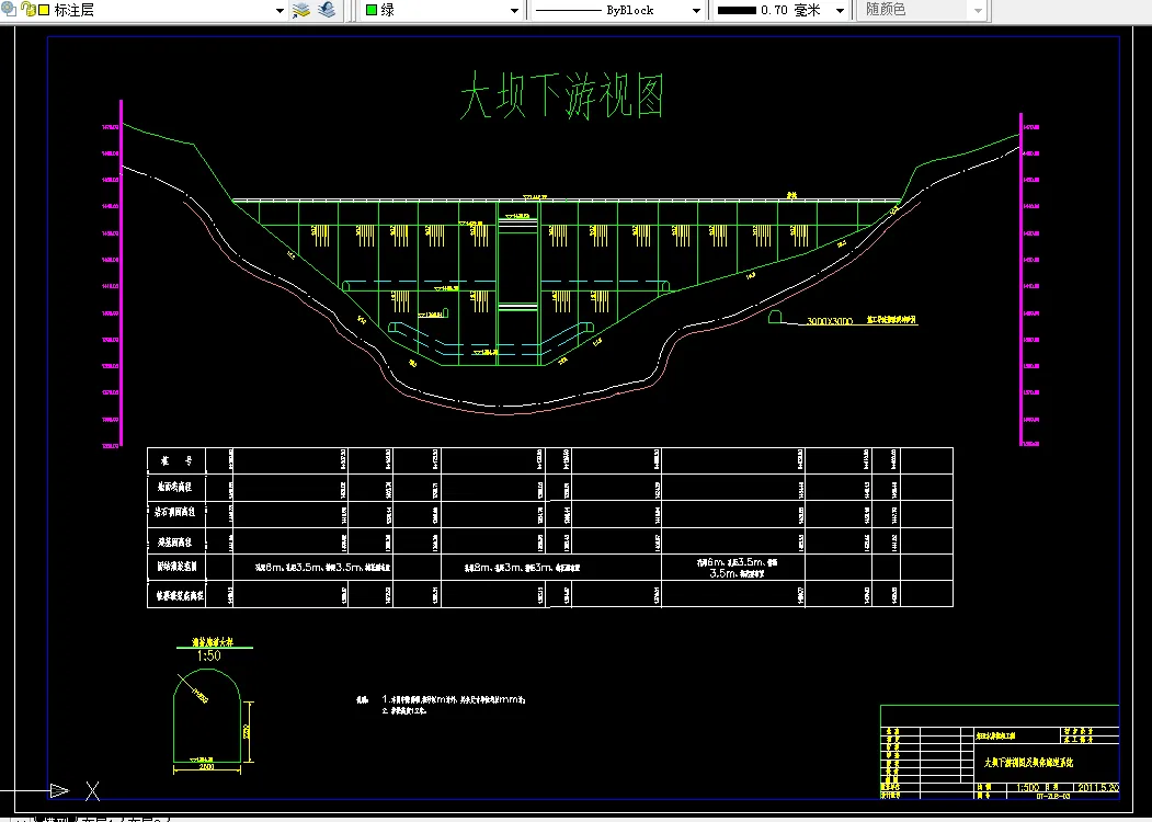 大坝下游视图及坝体廊道系统