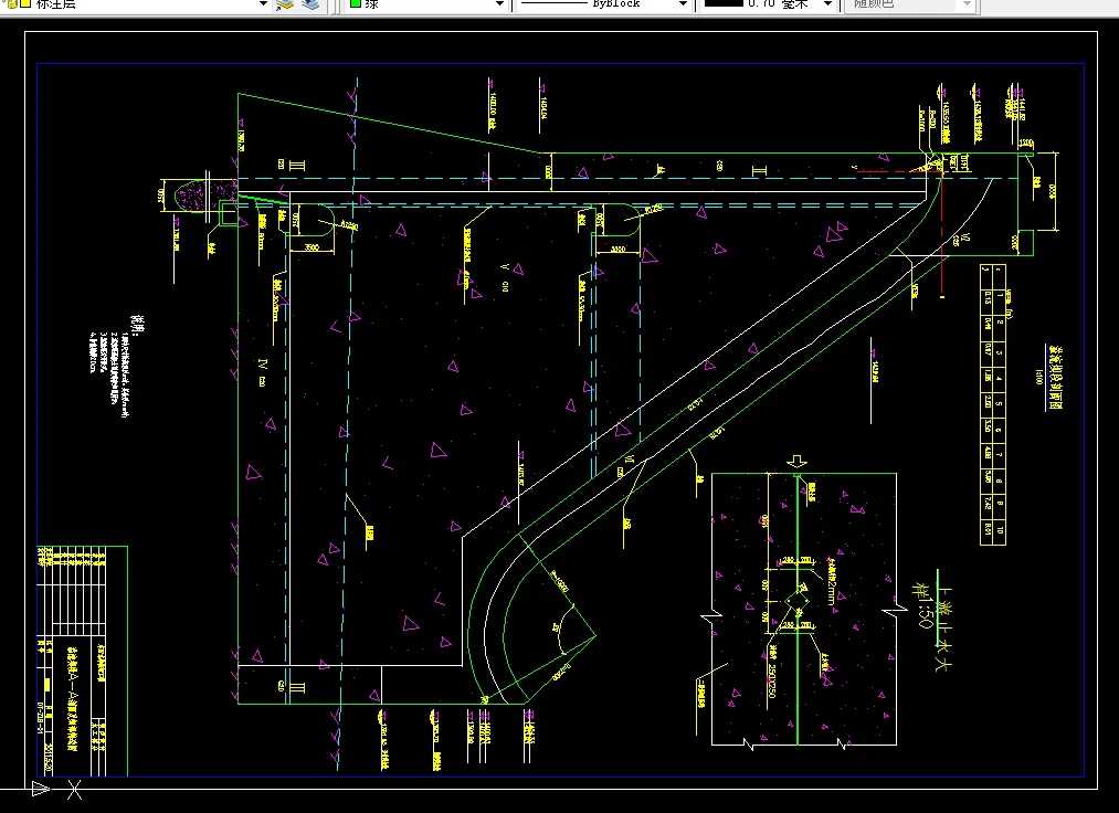 溢流坝段A-A剖面及细部构造图
