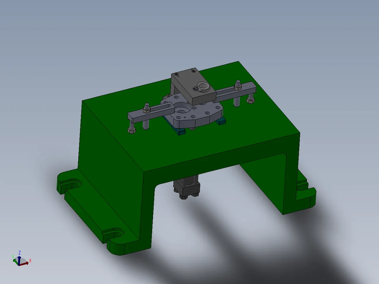 N4824-钻A型齿轮油泵中间泵体从动轴孔（15孔）液压夹具设计【含SW三维图】