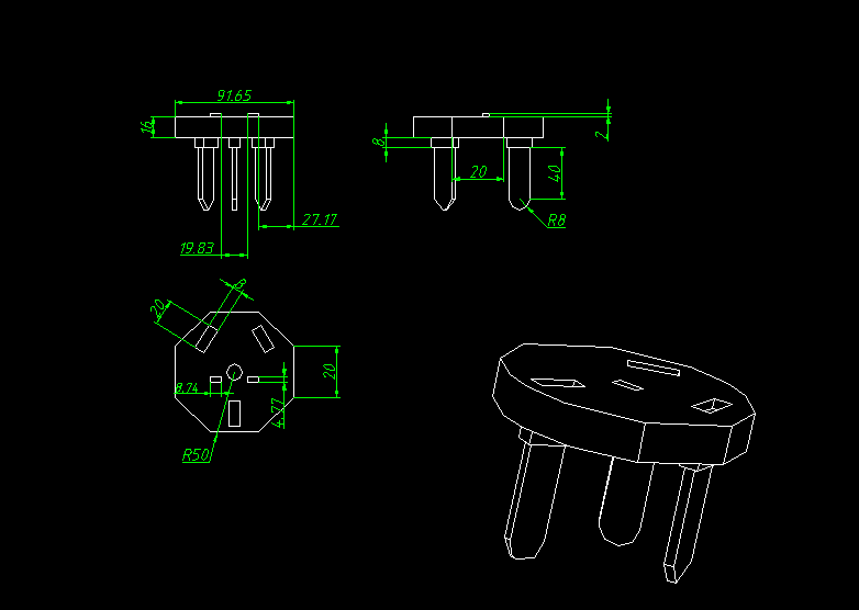 B668-电脑电源线插头注塑模具设计