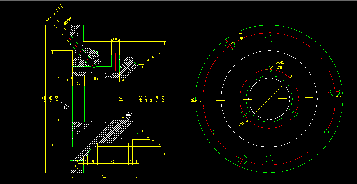 V148-法兰盘零件加工工艺及斜向孔3-Φ12与径向孔的3-Φ17.5夹具设计