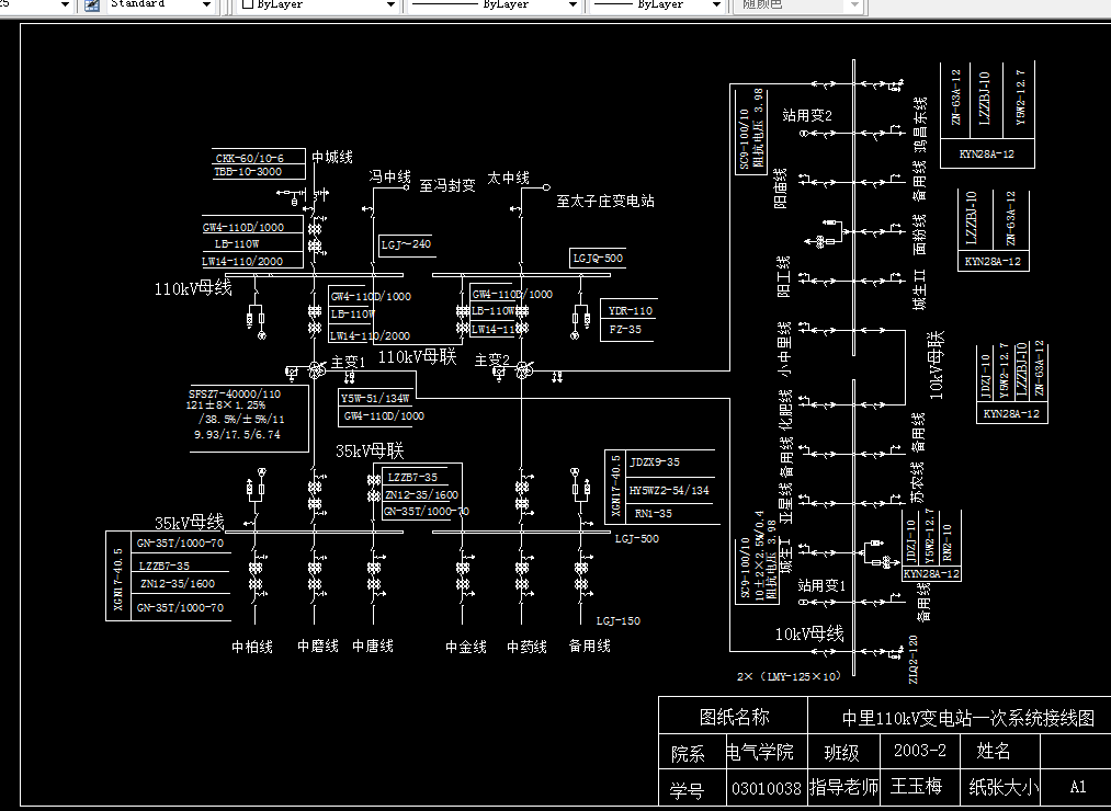 D174-中里110kV变电站一次系统总体设计