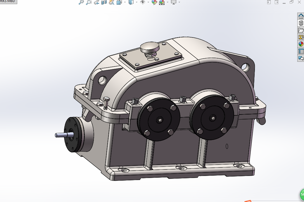 H415-带式输送机传动装置二级蜗杆齿轮减速器【含SW三维动画】F=1902N，V=0.36ms D=360