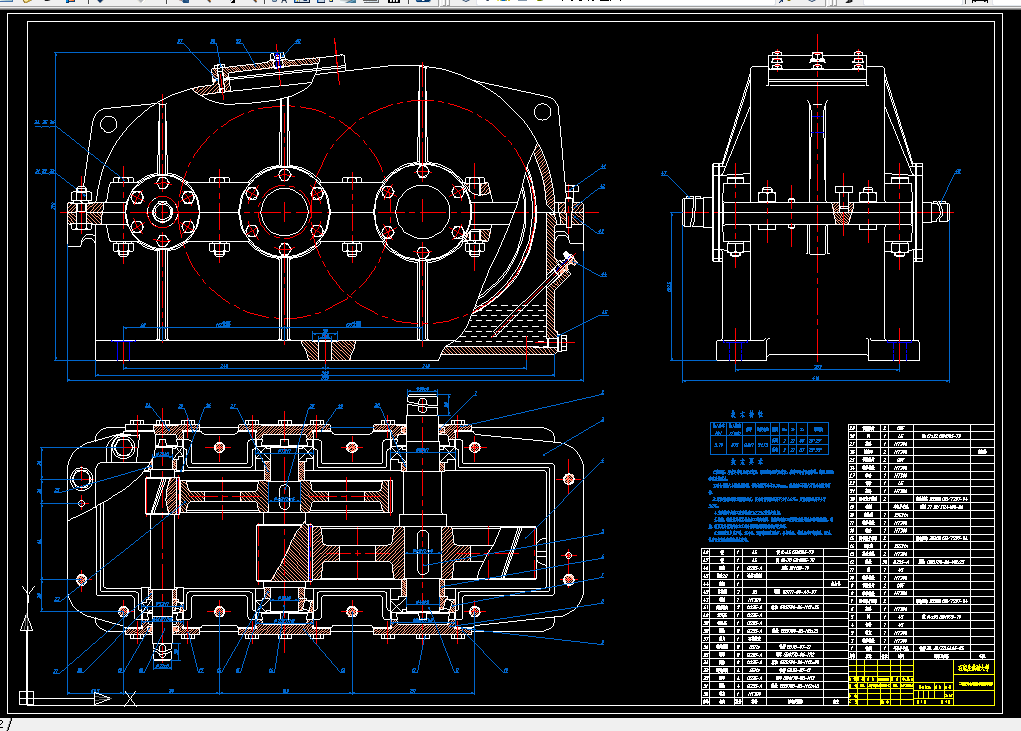 J583电动卷扬机传动装置设计F=12KN.V=15mmin，D=220二级展开式斜齿圆柱齿轮减速器
