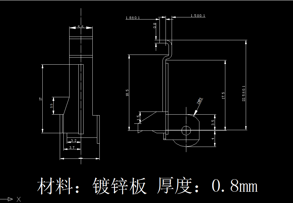 L646-收录机机芯的开门推板冲压工艺与级进模具设计