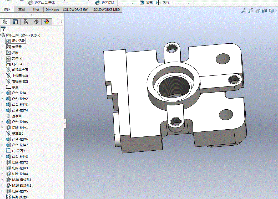 SC421-带多孔凸耳零件的数控编程与加工仿真SW三维CAXA