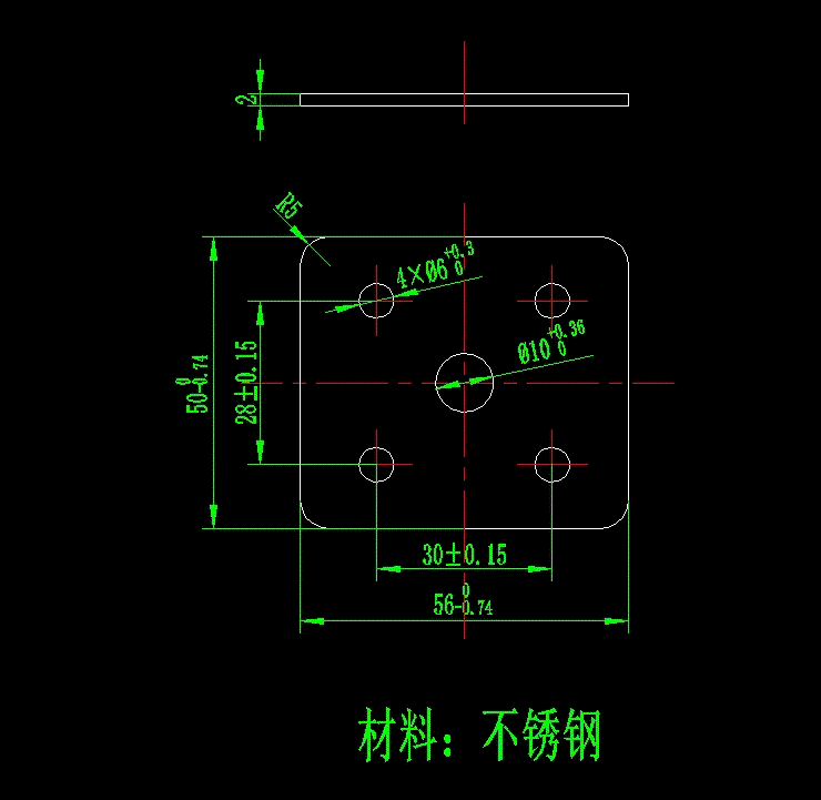 JJ4361-四孔方垫片、名爵汽车底盘连接片正装落料冲孔复合模具设计-长56