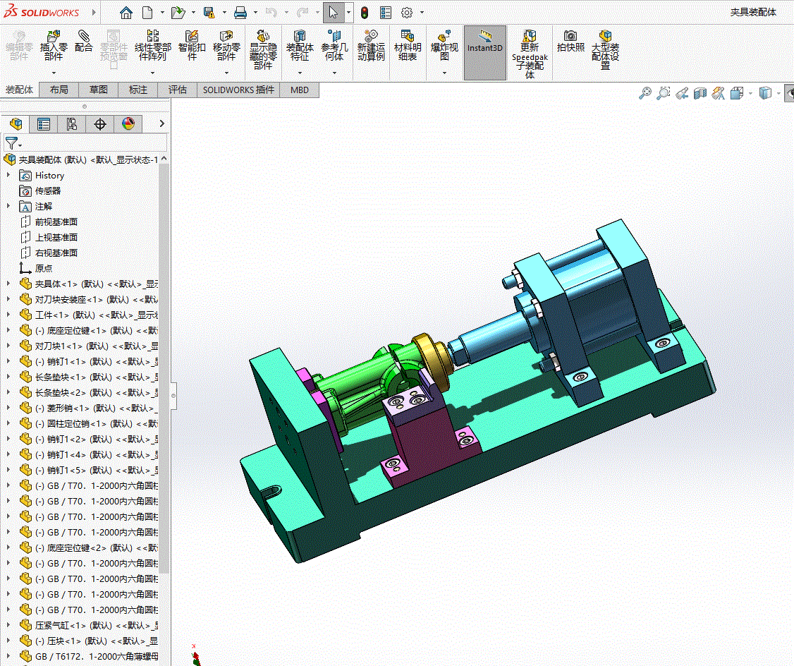 JJ8433-气门摇杆轴支座工艺及铣3mm槽气动夹具设计[含SW三维图]