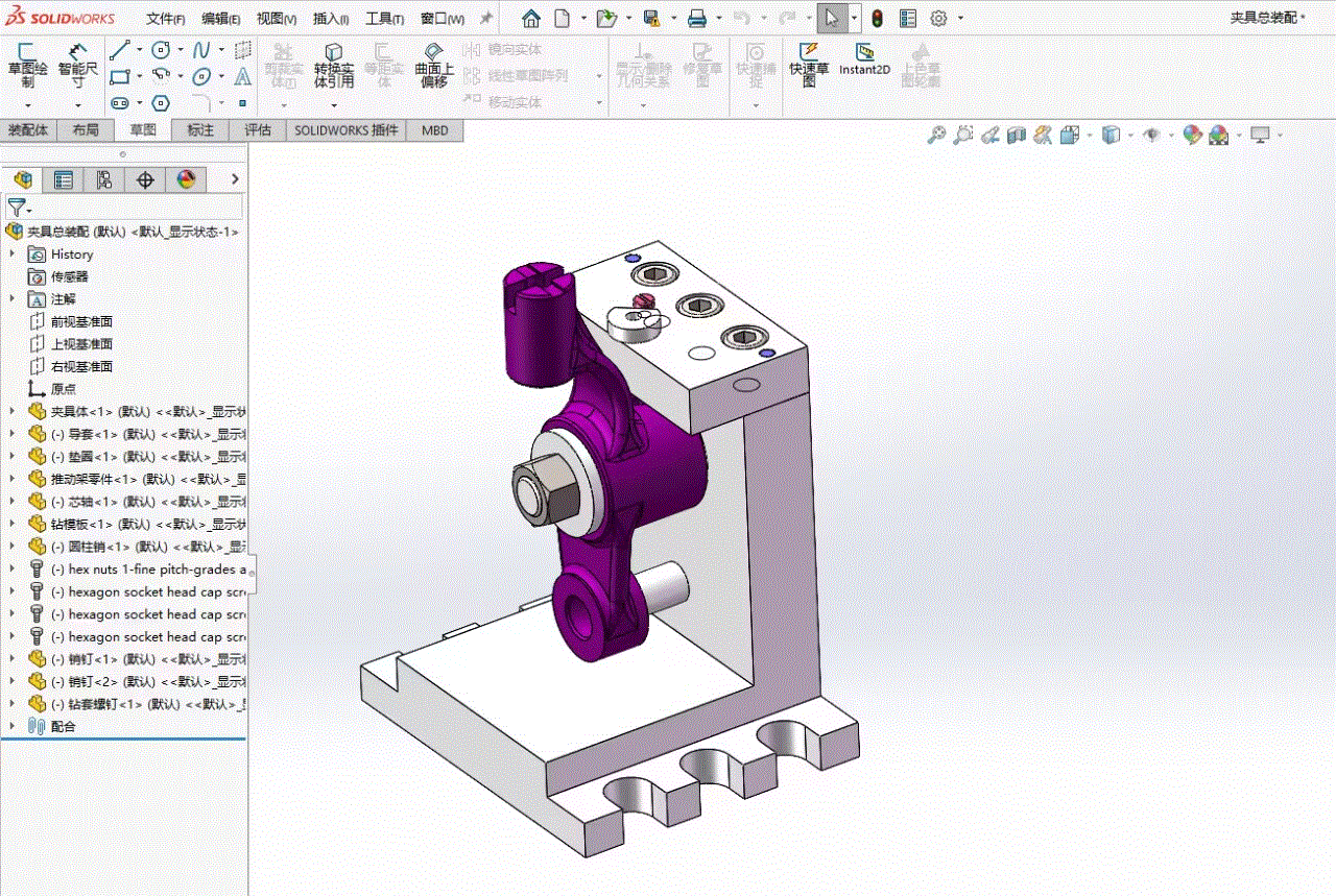 L024B-推动架加工工艺及钻φ6孔夹具设计【含SW三维图】