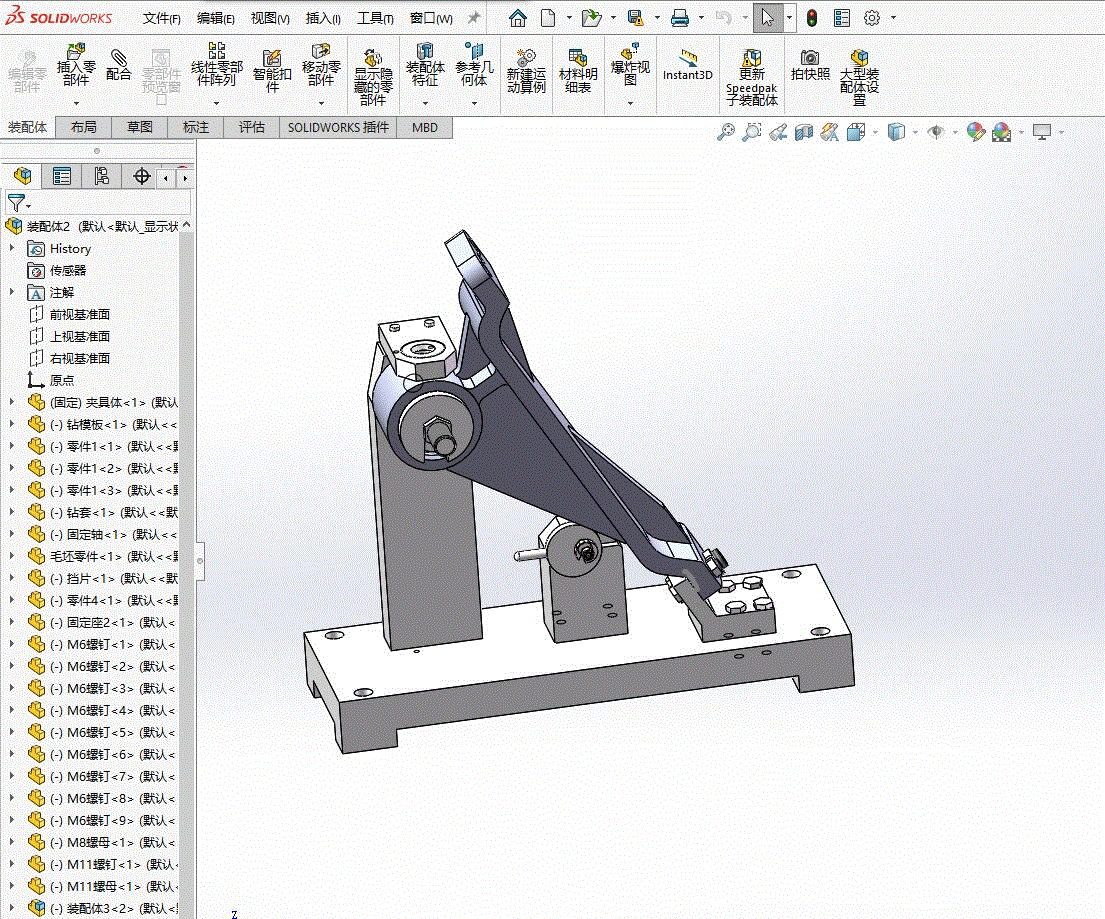 M8860-机油泵传动轴支架工艺及钻11孔夹具设计【含SW三维图】