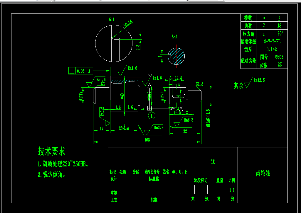 K1857-齿轮轴加工工艺及夹具设计[含工艺流程图]
